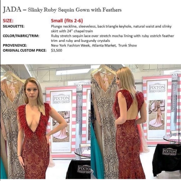 Custom formal gown red feather sequin Pixton Design Size 2-6 because of stretch - Picture 5 of 6